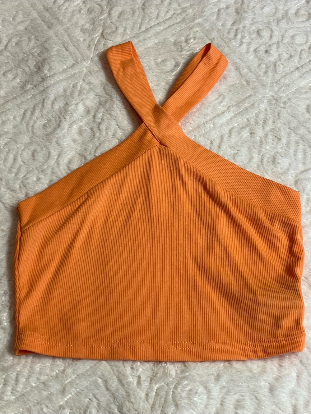 SHEIN Orange Ribbed Cross-Back Crop Tank